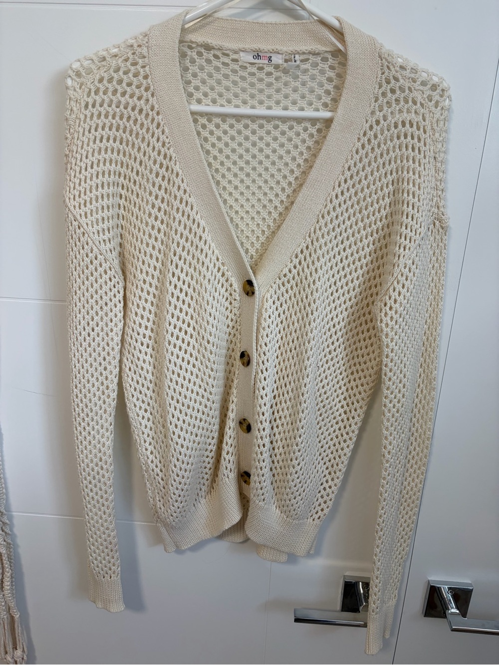 Ohmg Cream Open-Weave Button Cardigan